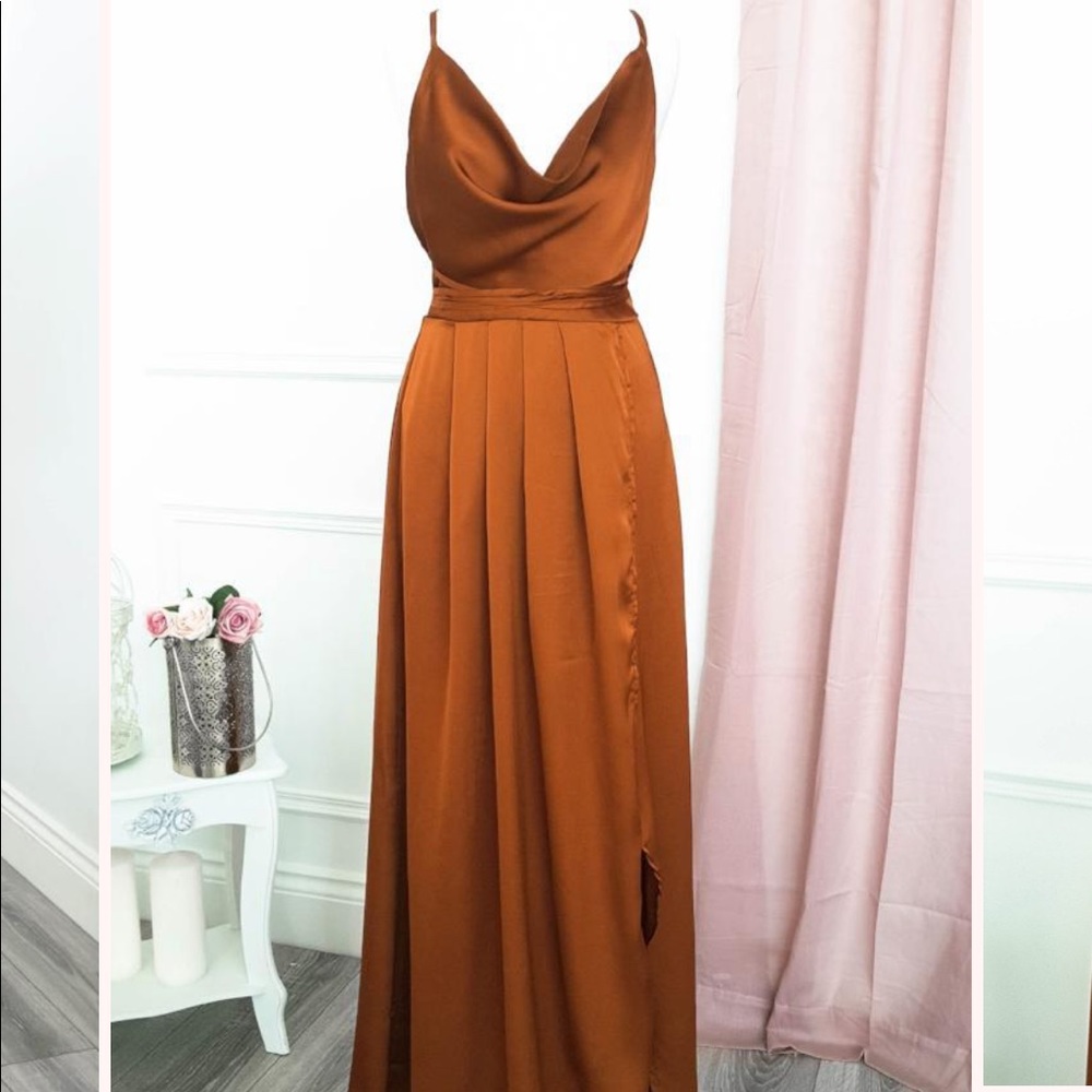 Cowl neck rust maxi dress from oh hello clothing!